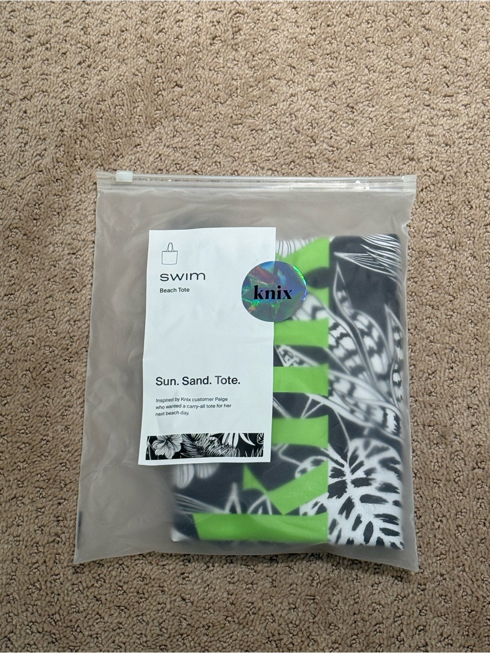 Free Gift w/ $50 bundle - knix Black & Neon Green Swim Beach Tote